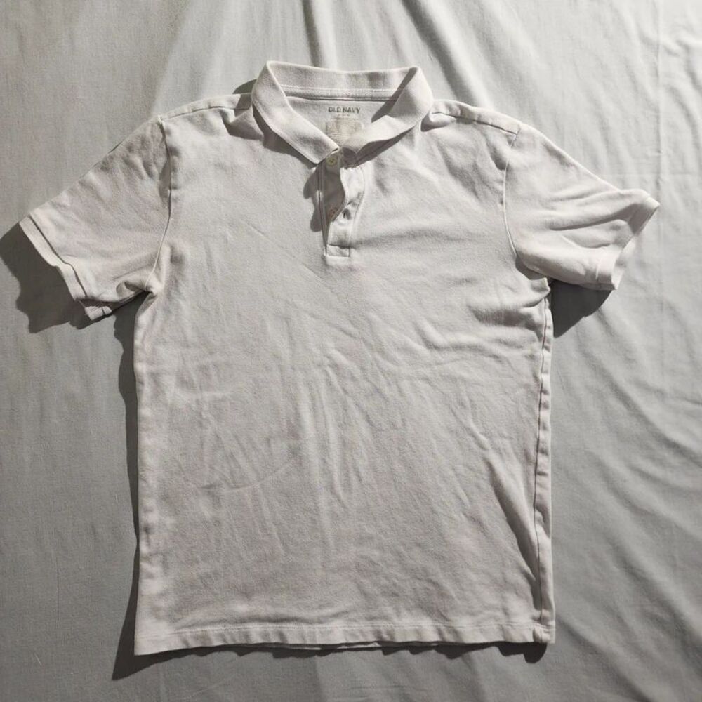 Old Navy White Short Sleeve Polo Shirt Mens XL Cotton Stretch Casual Preppy